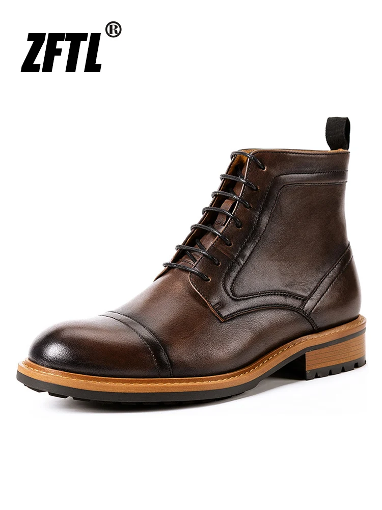 

ZFTL Men's Brand British Martins Boots Ankle Boots Handmade Vintage Man Casual New Retro Lace up shoes Vegetable tanned cowhide