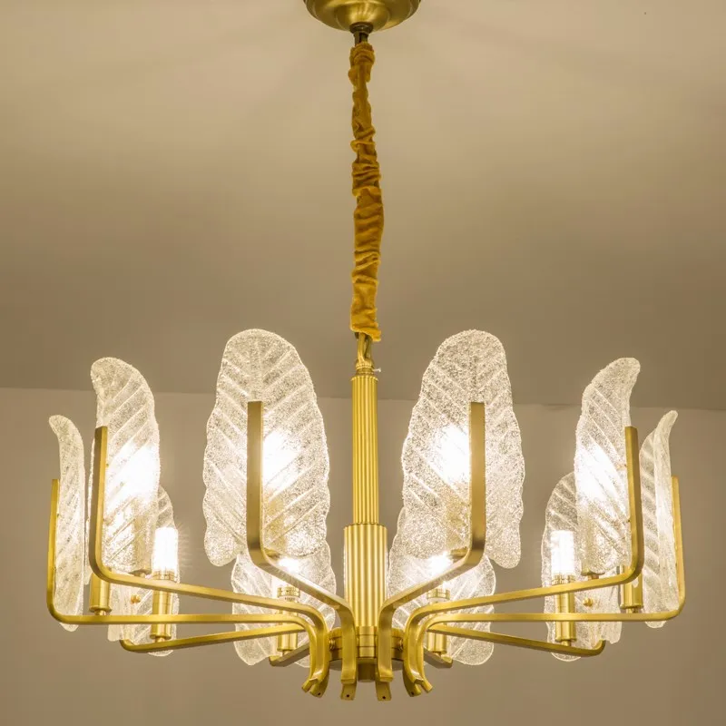 Hotel Lobby all Copper Chandelier candelabra Light American Rural Glass Leaf lamp E14 led Church chandeliers Project lighting|Люстры| |