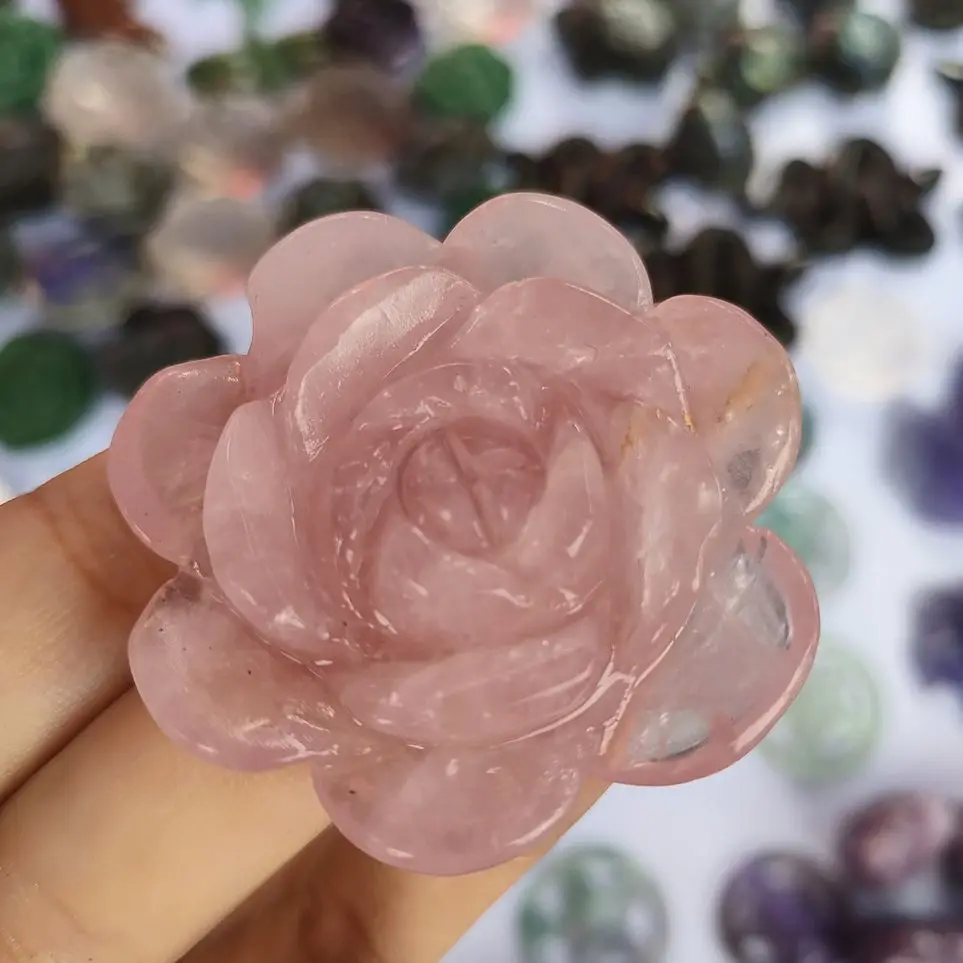 

40-50mm Beautiful 1PC Natural Rose Flower Hand Carved Crystal Flowers Healing Stones Decor Natural Quartz Crystals