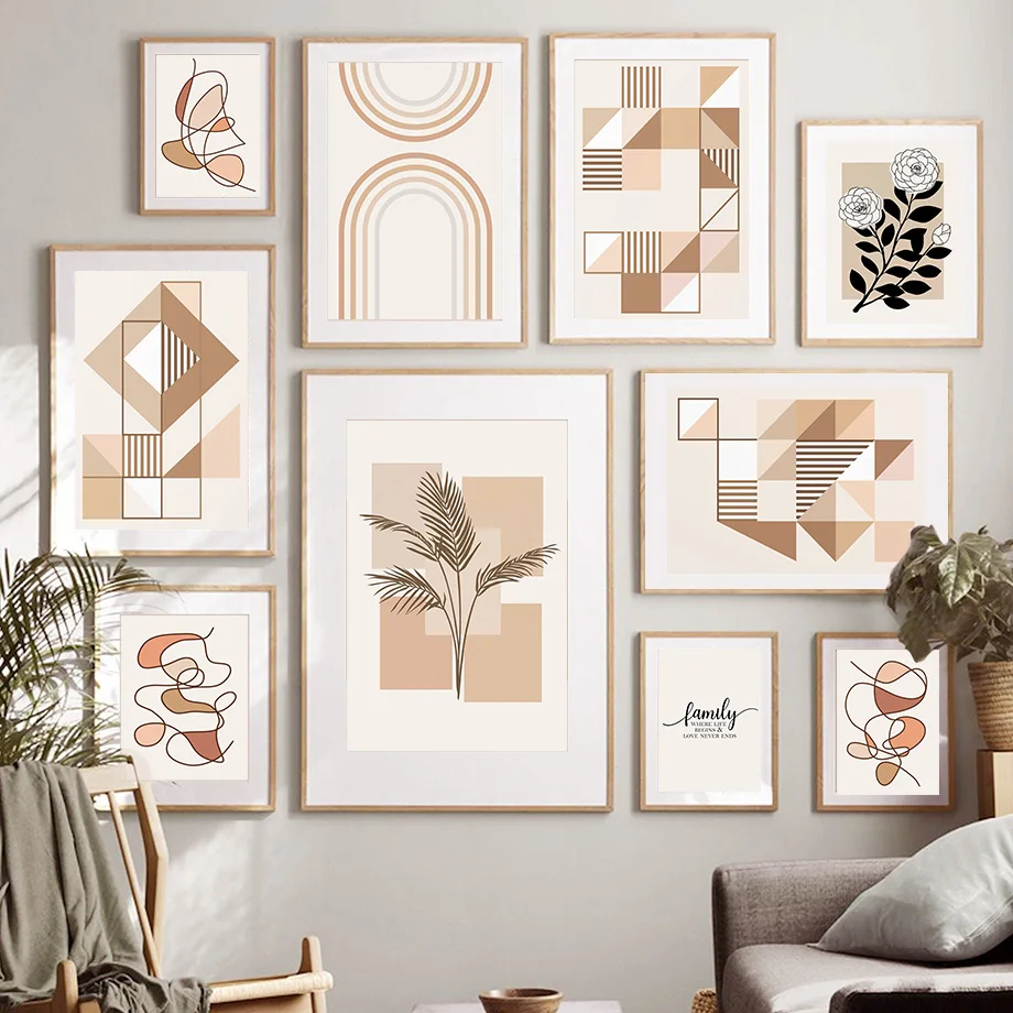 

Geometric Curve Line Leaf Flower Abstract Wall Art Canvas Painting Nordic Posters And Prints Wall Pictures For Living Room Decor