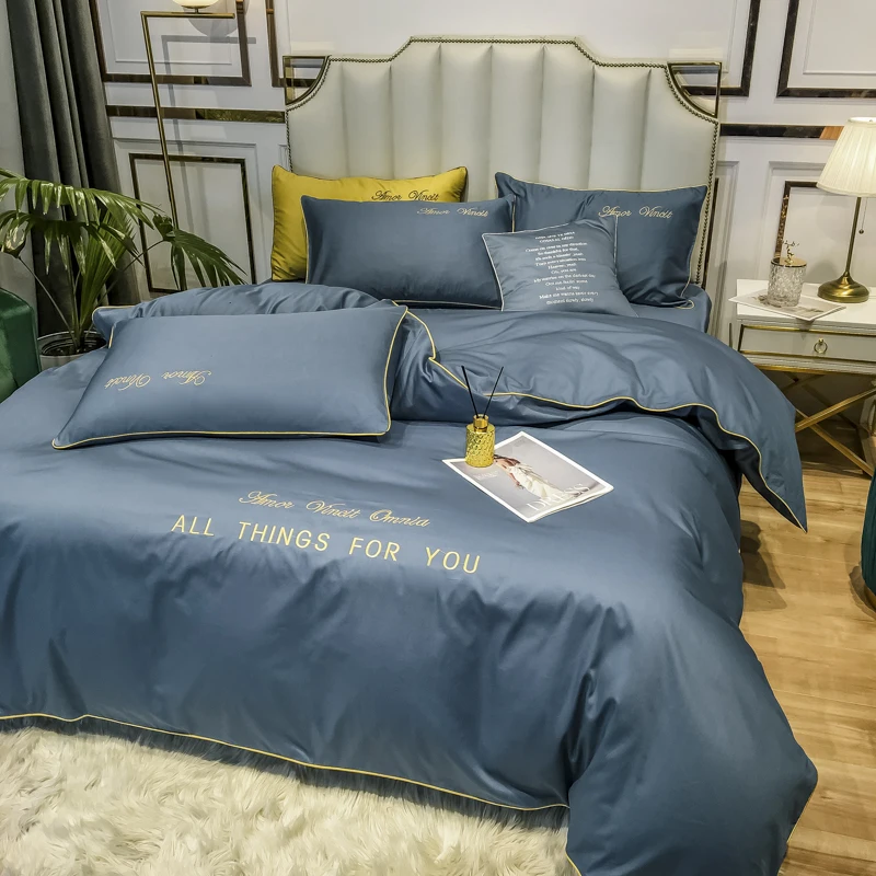 Роскошный комплект постельного белья из египетского хлопка однотонная вышивка