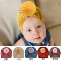 14pclot baby velvet turban hats girls pom pom hat infant soft warm head wraps kids girls bonnet beanie caps newborn headbands