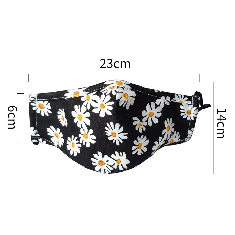 

Flower Pattern Masks For Women Men 3d Mouth Cover Maske Decoration Cotton Cloth Daisy Mask Can Be Washed And Inserted Filter