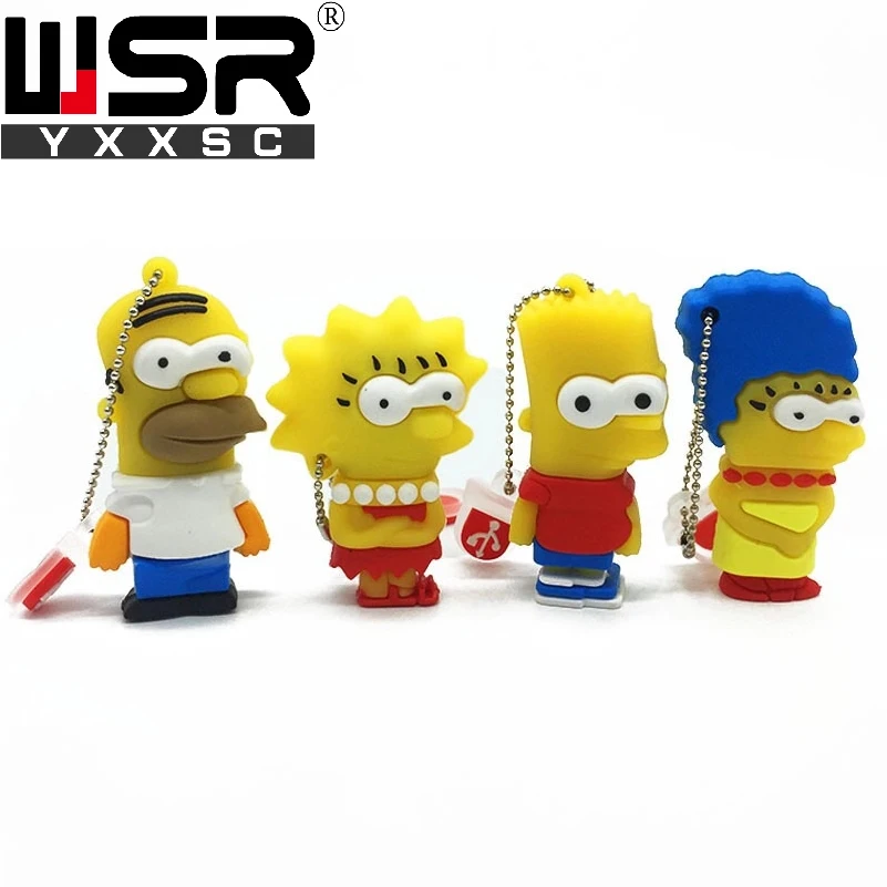 Милый флеш-накопитель с героями мультфильма Симпсоны usb2.0 32gb 64gb 128gb желтый usb флеш-накопитель 4gb 8gb 16gb брелок высокоскоростная Персонализация