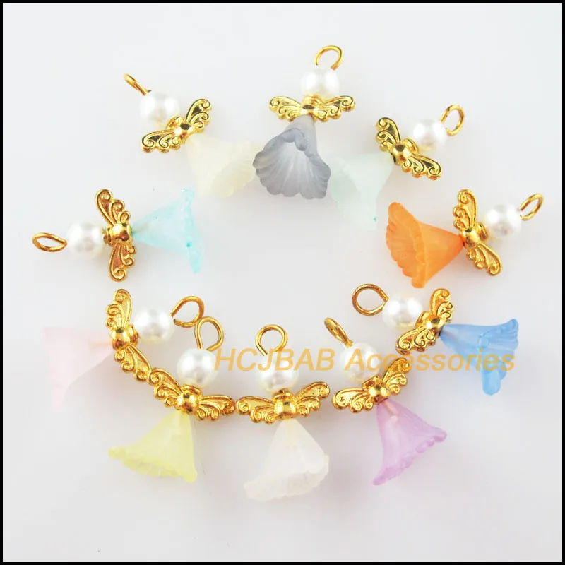Fashion 20Pcs Gold Color Angel Mixed Acrylic Morning glory Charms Pendants 14x24mm |