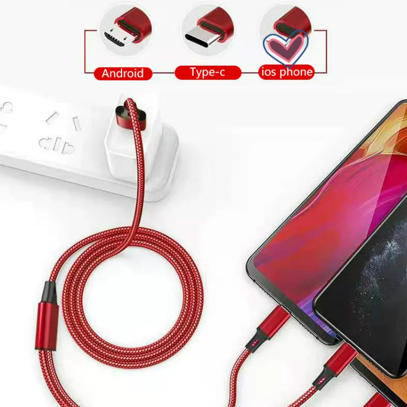 

3in 1 USB cable for iphone5 6 7plus 8 Xr XS type-C micro USB for Samsung Xiaomi USB Multi-function Dragging Three fast charging