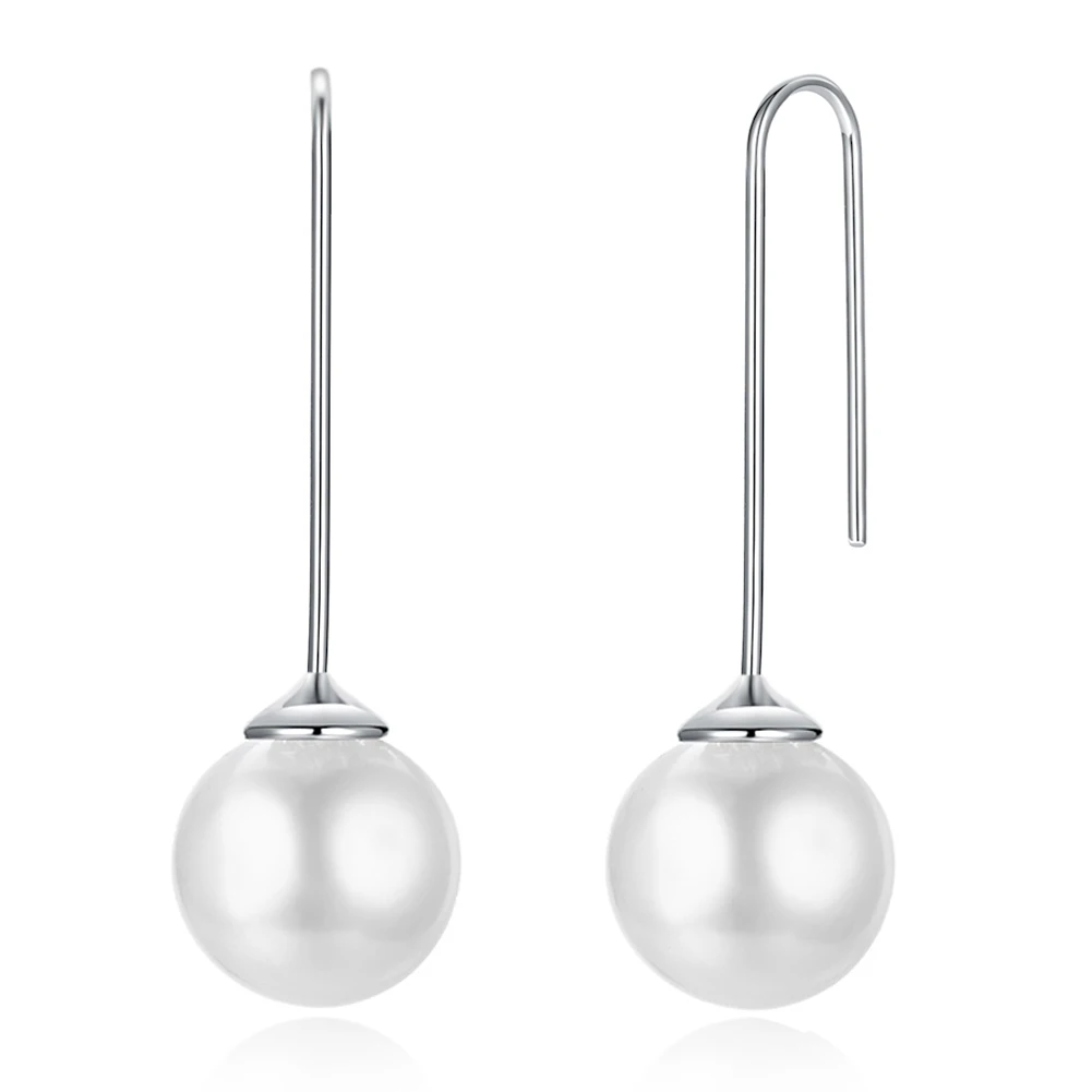 

SILVERHOO 925 Sterling Silver Round Big Imitation Pearl Drop Earrings Simple Classic Fine Jewelry 2021 For Women Wedding Gifts
