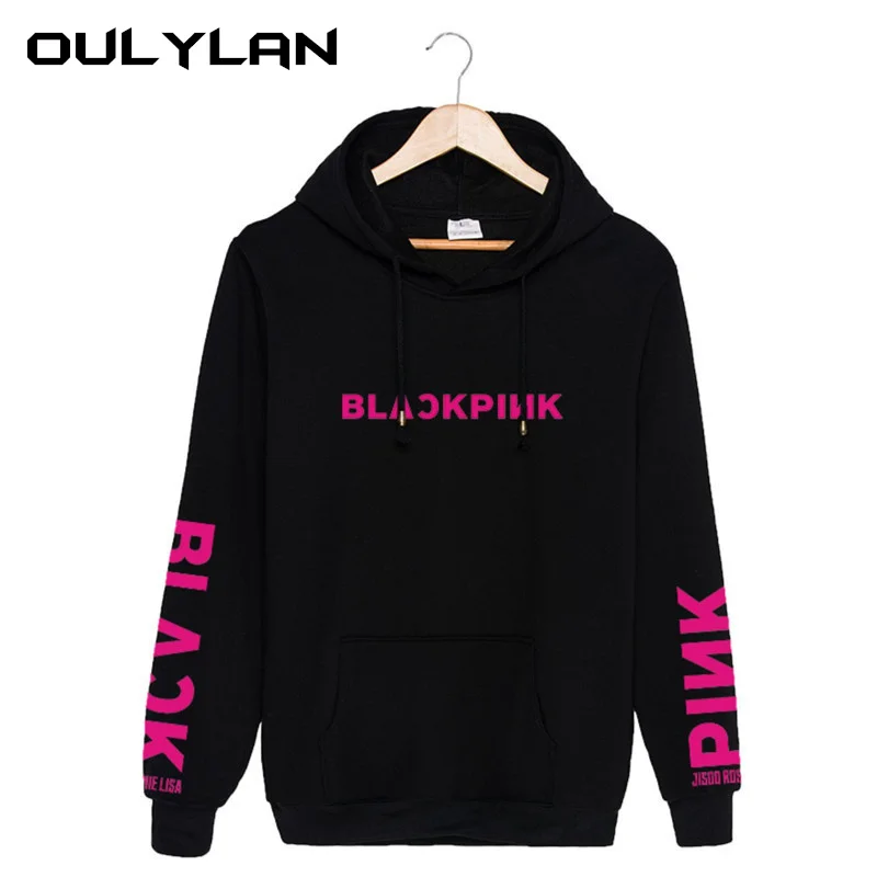 Oulylan демисезонная толстовка с капюшоном и blackpink Для женщин Повседневное сплошной свободного кроя с завязками, штаны и толстовка модная одежда с длинными рукавами, с капюшоном, для девушек, пуловер