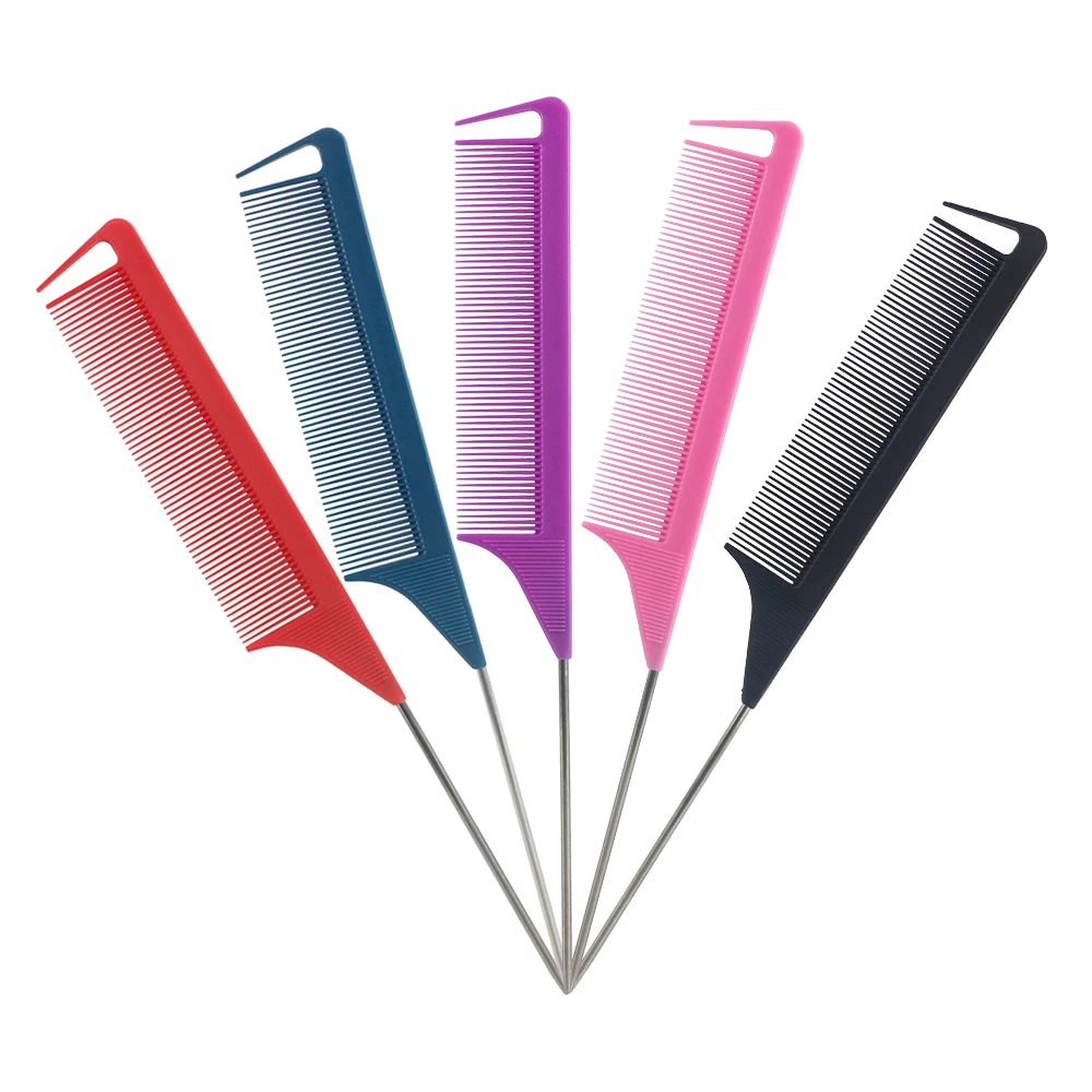 

Stainless Steel Hair Parting Comb Pink Metal Rat Tail Parting Comb Heat Resistant Pin Separate Hair Professional Salon Comb