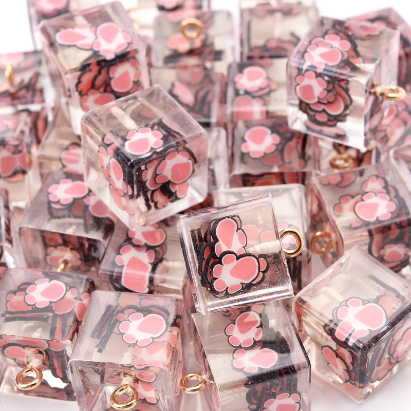 

6Pcs 16mm Acrylic Pendants Transparent Cube Shape With Feet Shape Pendants For DIY Jewelry Making Earring Necklace Accessories