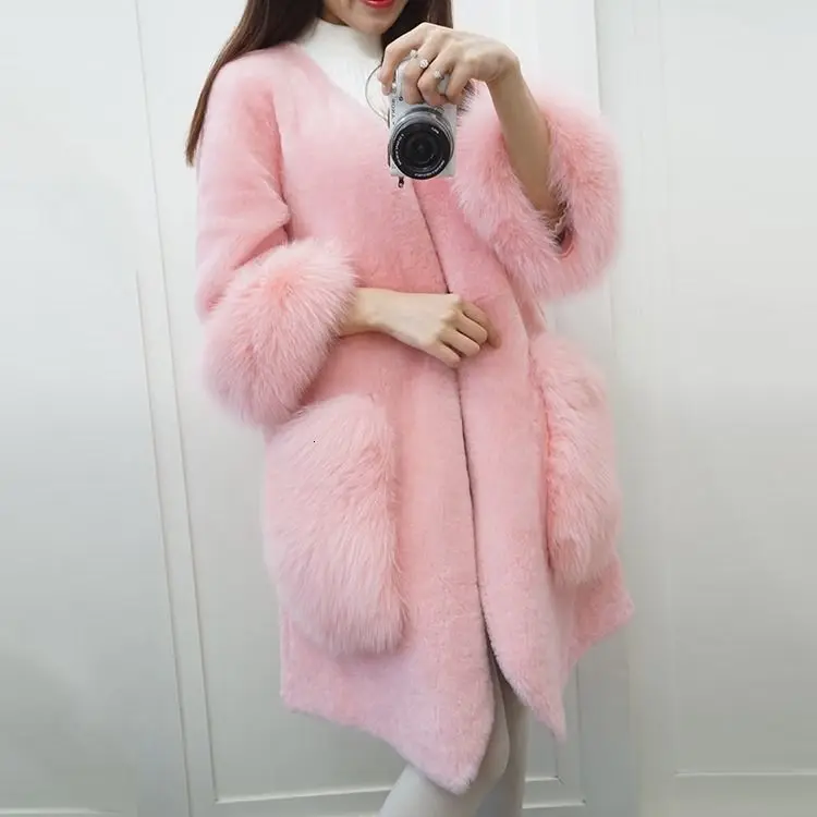 faux fur pink Элегантное женское пальто из искусственного меха, осенне-зимнее теплое плюшевое меховое пальто, женские куртки размера плюс, пальто размера плюс, 3XL, розовое - Цвет: faux fur pink