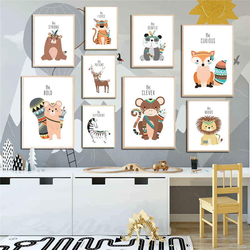 

Cartoon Deer Bear Panda Owl Lion Nordic Posters And Prints Nursery Wall Art Canvas Painting Decoration Pictures Kids Room
