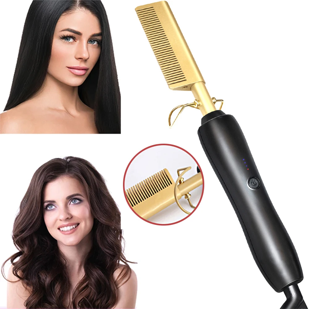 

Hair Iron Straightener Hot Comb Wet And Dry Use Heating Comb Electric Environmentally Friendly Titanium Alloy Curler Iron