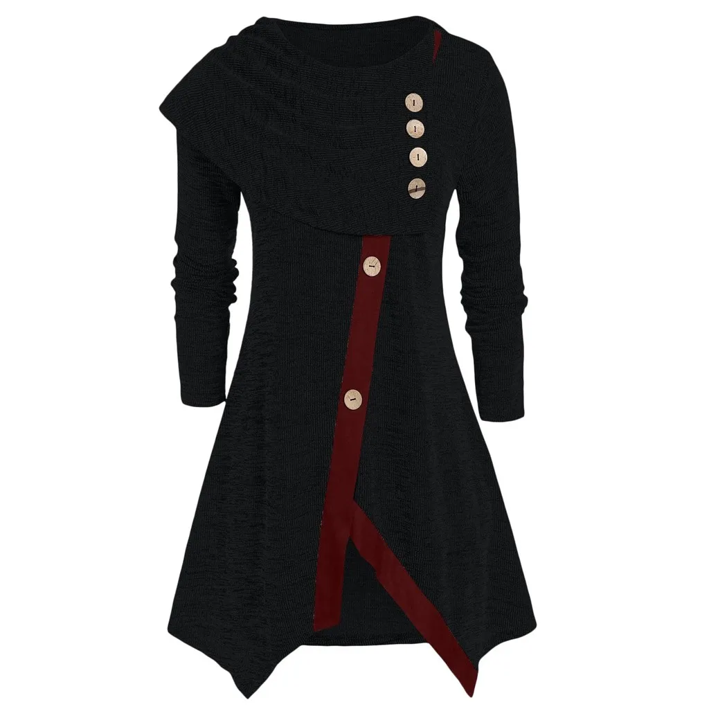 Женская Асимметричная Свободная рубашка большого размера с длинными рукавами, осенняя Повседневная приталенная рубашка большого размера, Длинный топ на пуговицах, туника, свитер