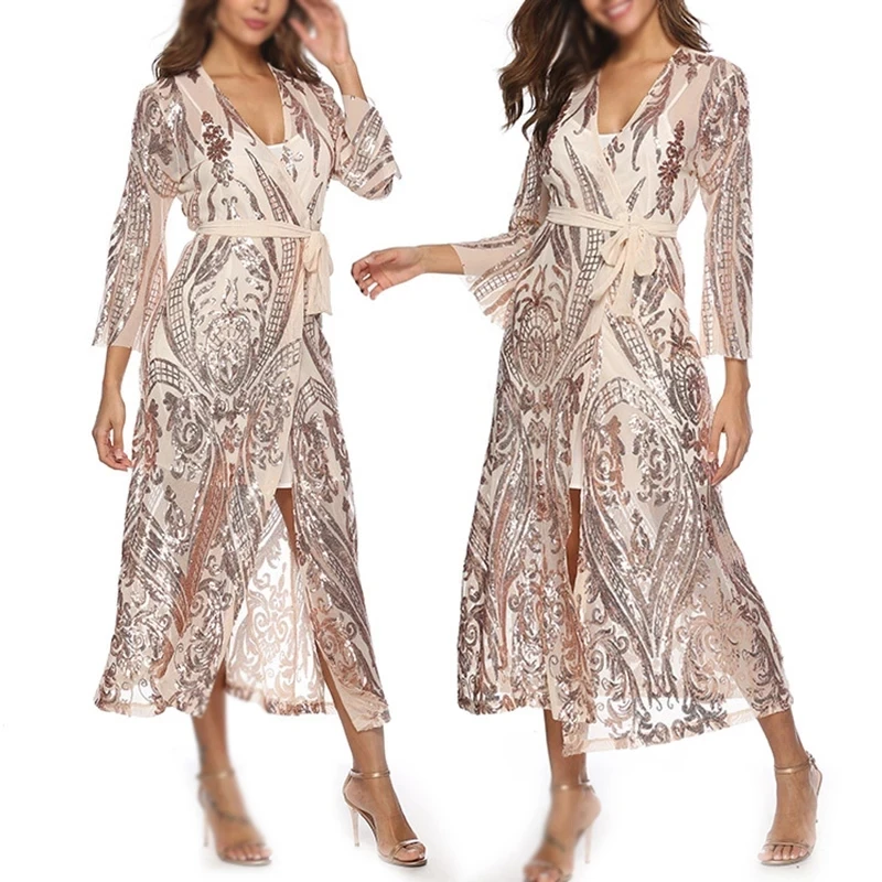 Женский пикантный цельный прозрачный пиджак с длинным V образным вырезом рукавом