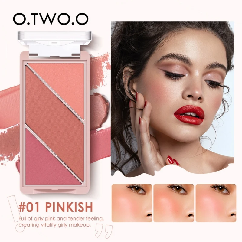

O.TWO.O 3 in 1 Face Contour Highlight Powder Natural Long Lasting Brighten Cosmetic High-Gloss Highlighter Palette