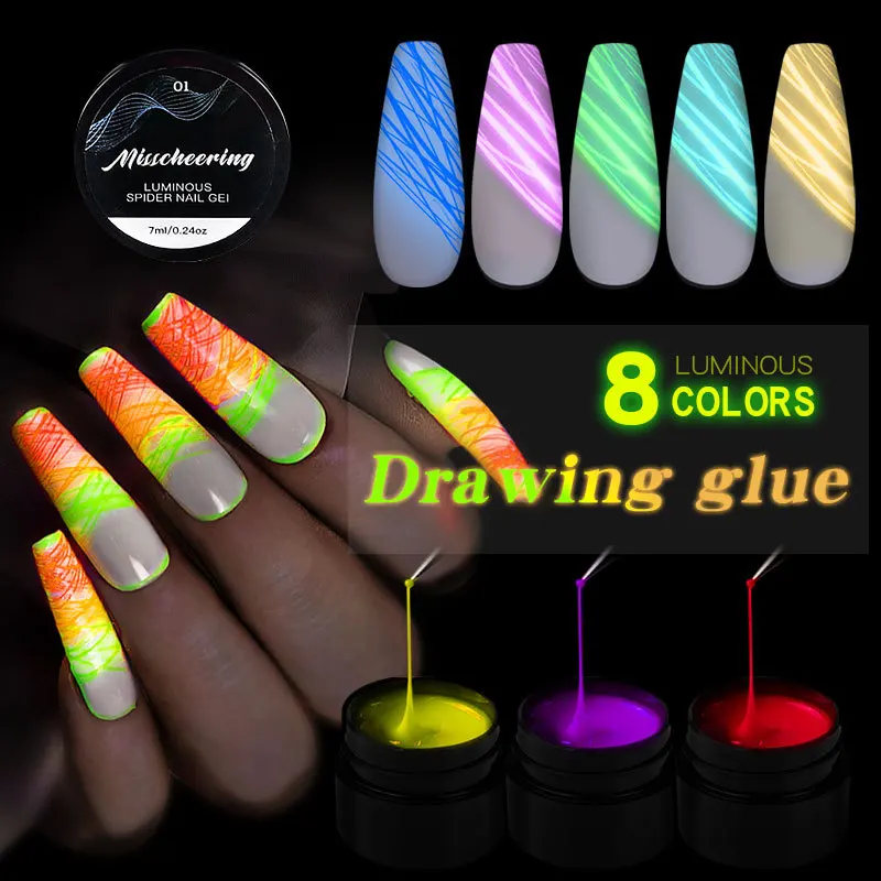 

Drawing Gluegel Polish Nail Art Painting Luminous Elastic Drawing Glue 7ml Phototherapy Luminous Drawing Spider Glue Polygel