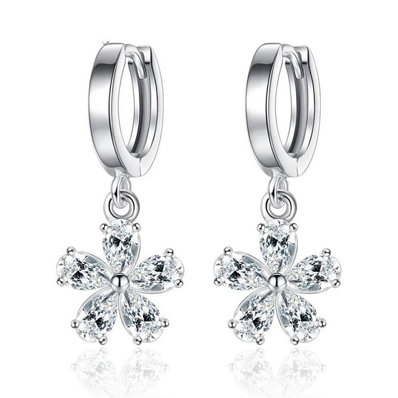

POPACC925 Sterling Silver Cherry Flower Drop Earrings For Women Zircon Earrings