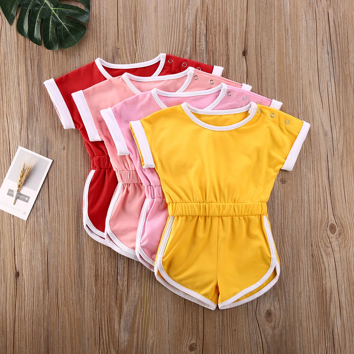 Комбинезон с короткими рукавами для малышей Однотонная эластичная лента высокой