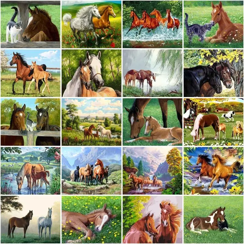 

GATYZTORY Oil Paint By Numbers Horse Animal Kits Drawing On Canvas Picture By Number Handmade Home Wall Artcrafts 60x75cm Frame