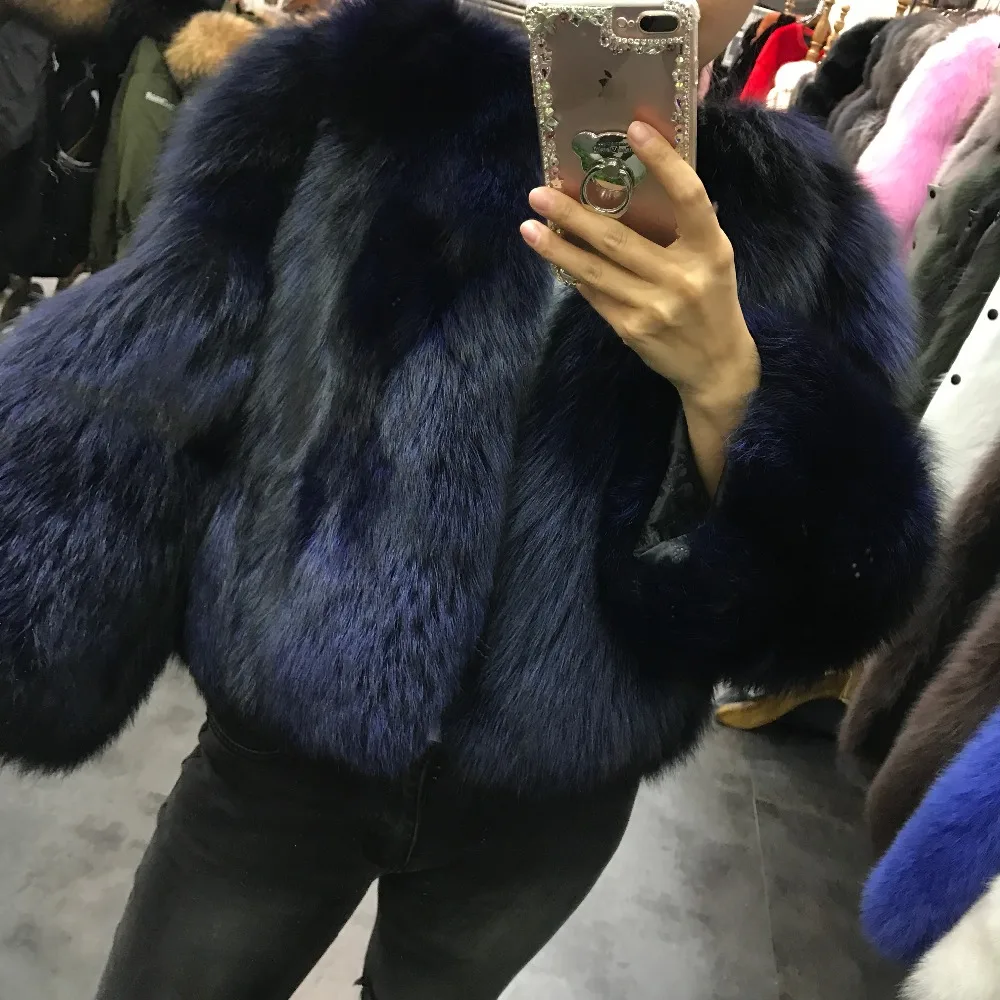 

lady high street fashion women silver fox fur jacket