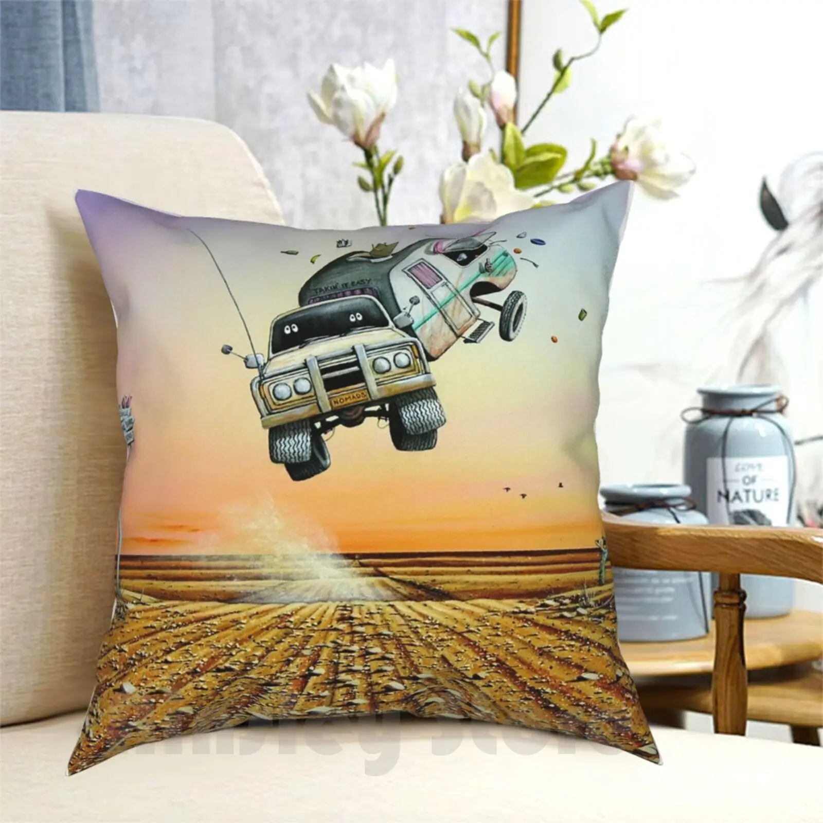 

Are We There Yet! Pillow Case Printed Home Soft DIY Pillow cover Outback Art John Murray Humour Outback Lightning Ridge