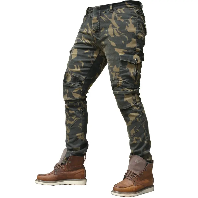 Motorcycle Camouflage Riding Pants Four Seasons Motorcycle Riders Casual Straight Slim Waterproof Moto Jeans With 4 Knee Pads