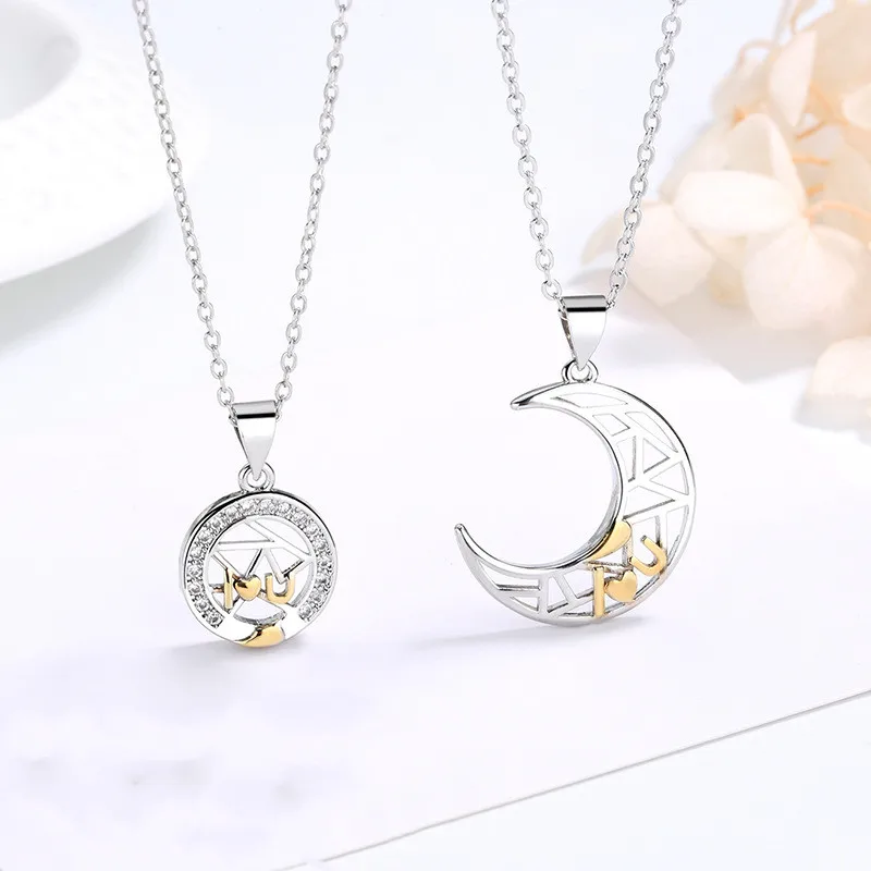 

New Sun And Moon Pendant Men And Women A Pair Of Fashion Wild Valentine's Day Gift Stitching Wwo-In-One Couple Necklace