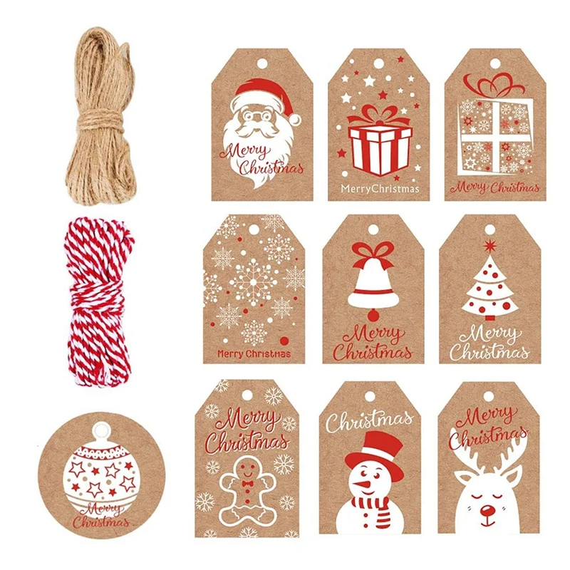 100 пакет из крафт бумаги Бумага бирки для рождественских подарков на Рождество
