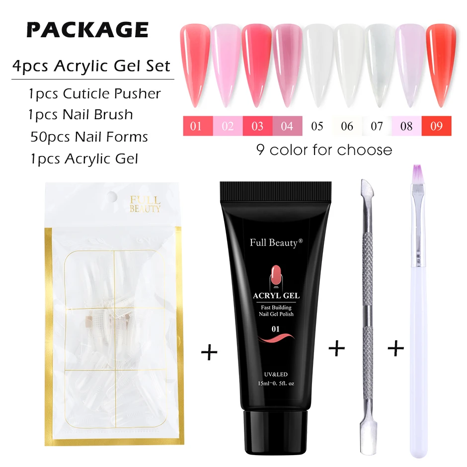 

Acrylic Builder Gel for Finger Nail Extension Manicure Set Hard UV LED Gel Quick Building Mold Nail Form Tips Brush Kit CH1809-2