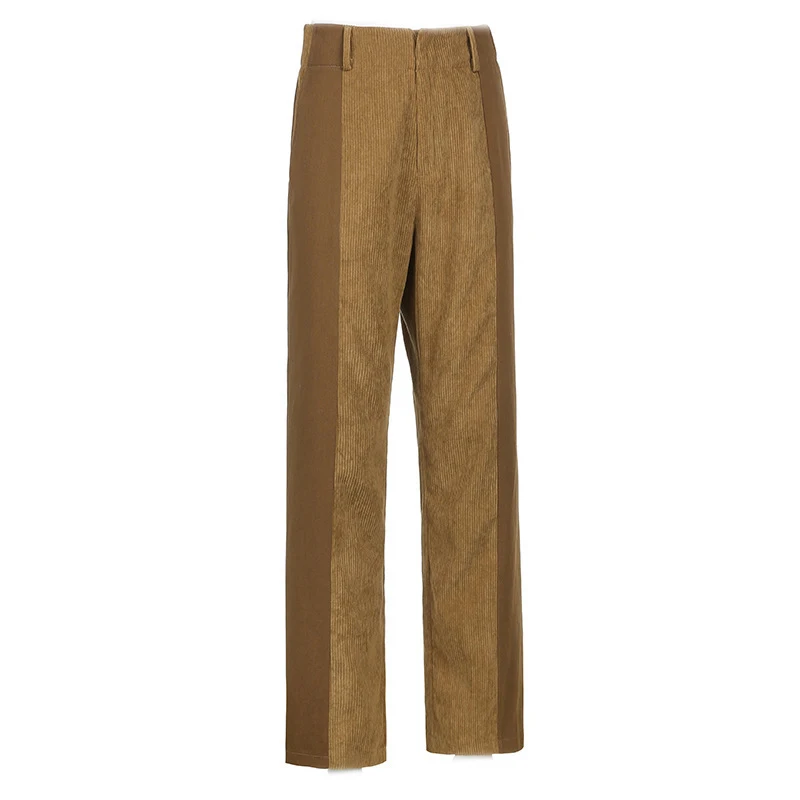 

Women Fashion 2021 Harajuku Y2K E-Girl Long High Waist Vintage 90S Patched Corduroy Pants Straight Trousers Autumn Pants Female