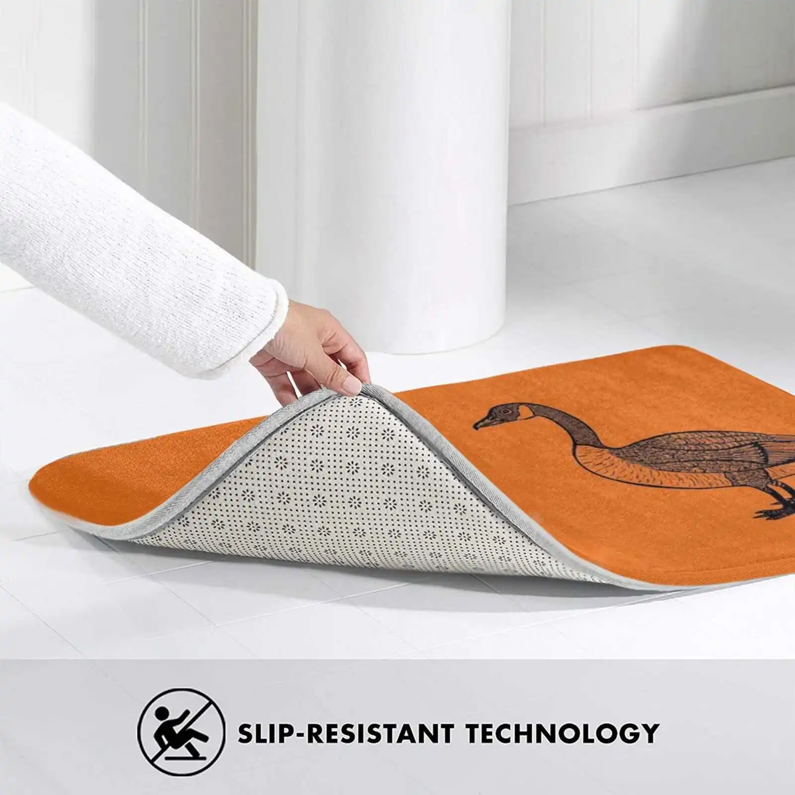 Удобный коврик для двери с изображением милых гусиных птиц (на оранжевом) | Дом и