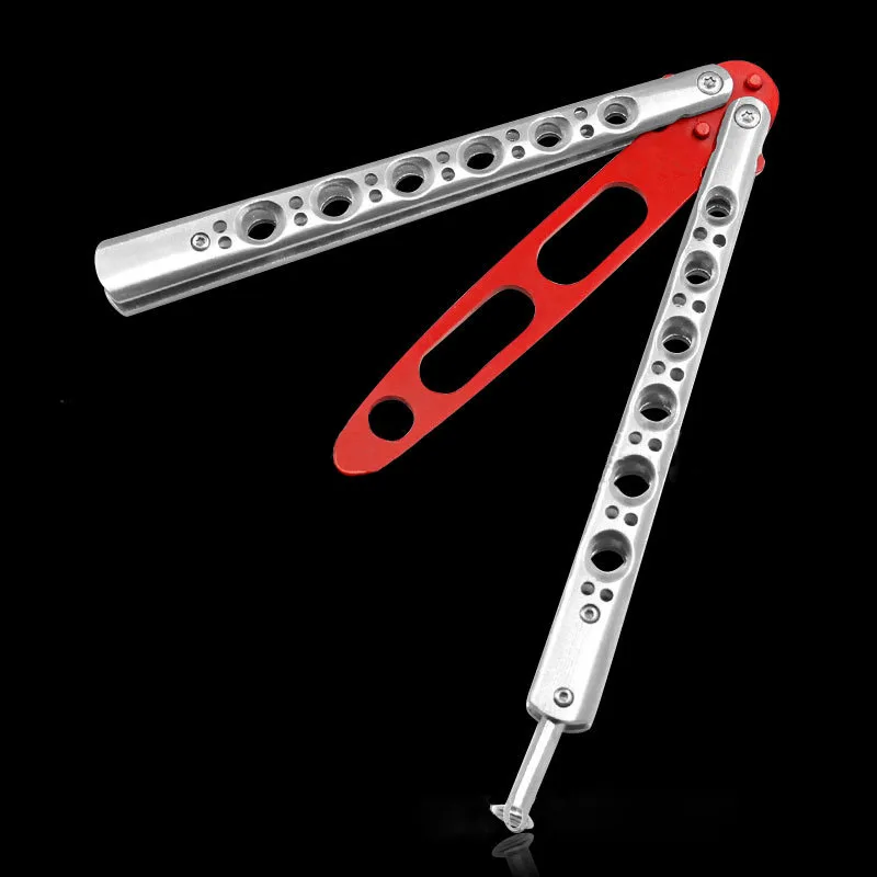 

Stainless Steel butterfly Training Knife folding knife butterfly cosplay knife knife no edge dull tool with big hole balde