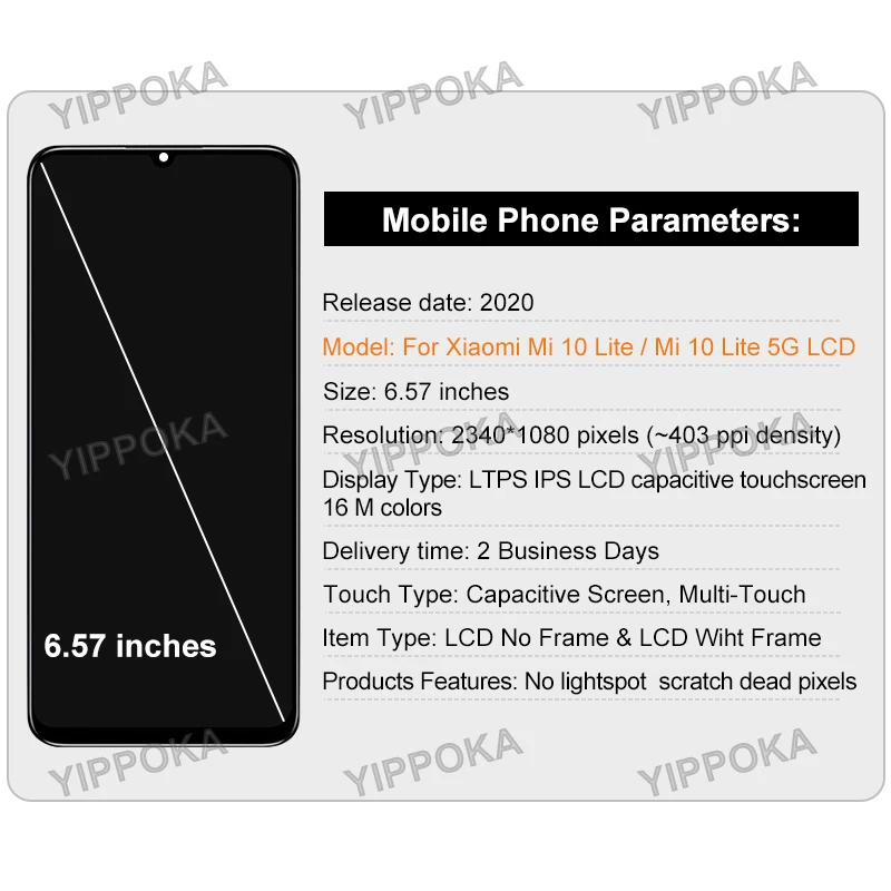 Pantalla t&aacute;ctil LCD Original de 6,57 pulgadas para Xiaomi Mi 10 Lite, digitalizador de pantalla para Xiaomi 10 Lite 5G M2002J9G, piezas de repuesto-1
