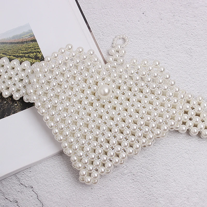 В форме сердца Жемчуг сумка на поясном ремне Для женщин ручной работы широкий