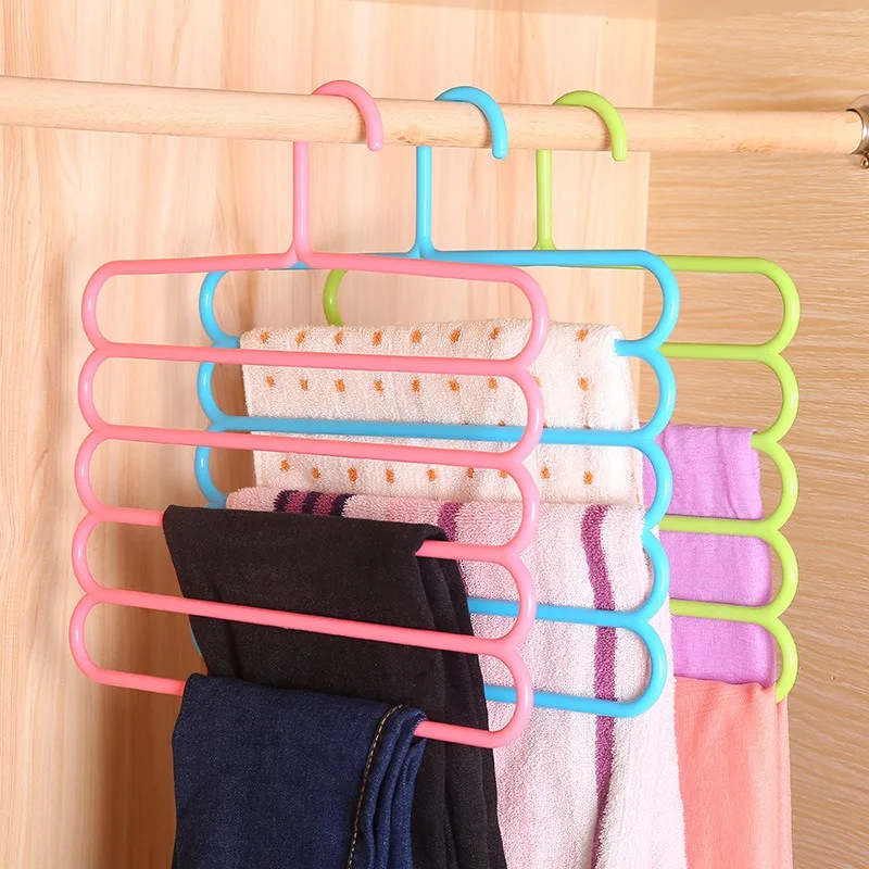 

5-Layer Plastic Clothes Hanger Pant Rack Shirt Display Wardrobe Closet Organizer Wholesale Storage Laundry Product Space-saving