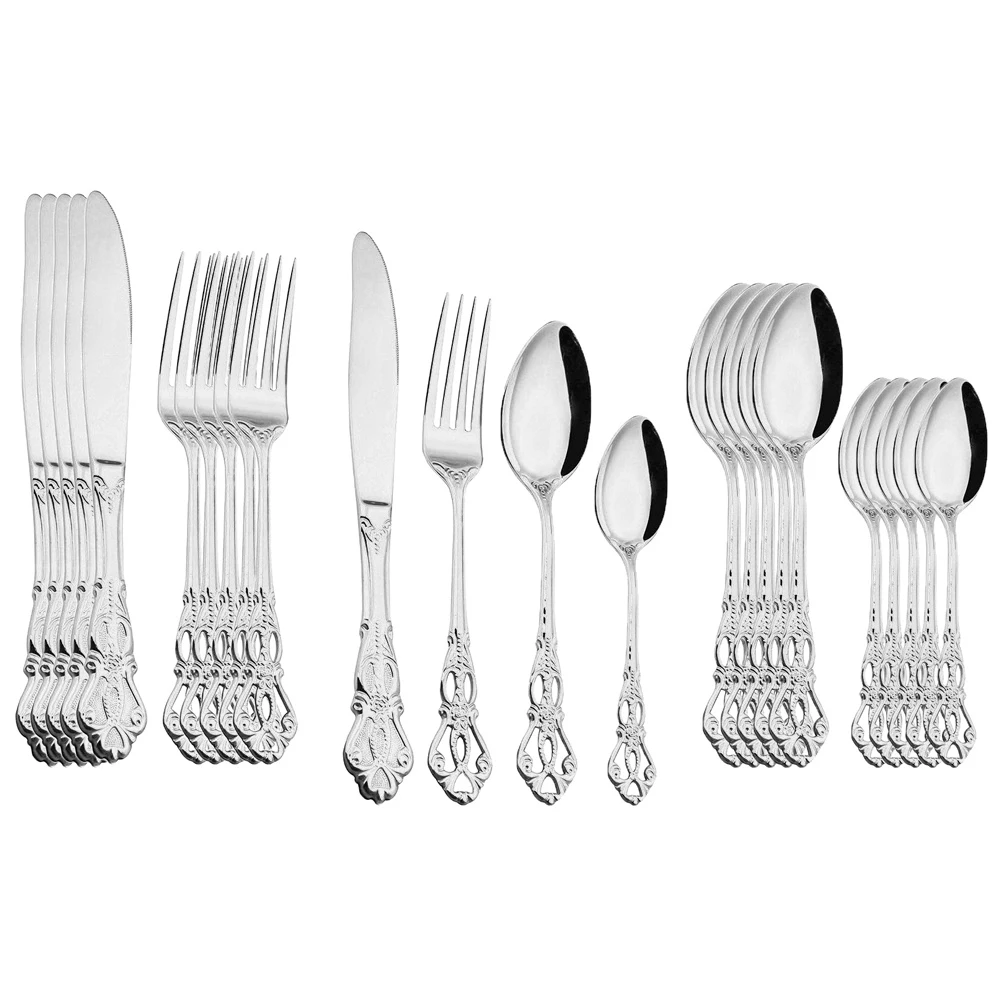 

16pcs Royal Dinnerware Set Gold Cutlery Stainless Steel Spoon Cutlery Forks Knives Kitchen Spoon Western Dinner Tableware Gift