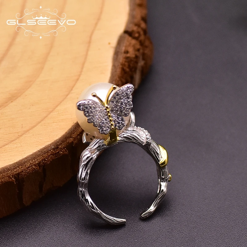 Оригинальный дизайн кольца GLSEEVO с бабочкой из натурального пресноводного белого