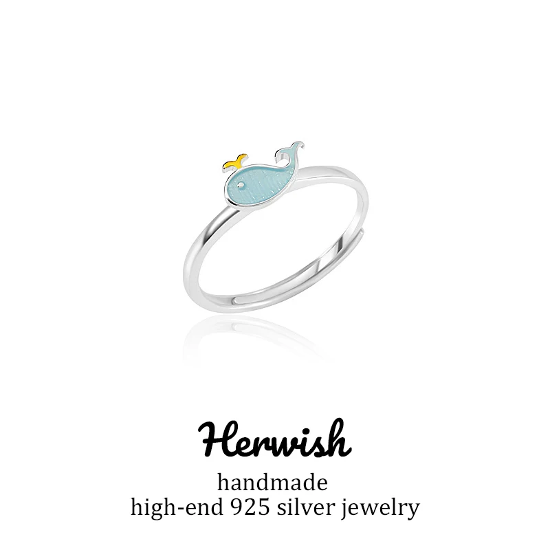 Женские серебряные кольца Herwish 925 пробы с синим Китом корейские ювелирные изделия