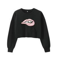 women long sleeve hoodies 2020 lips print crop top fashion long sleeve round neck tops ladies