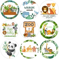 jungle animal supplies stickers happy birthday party decor gift box label packing kids boy forest jungle safari party decor