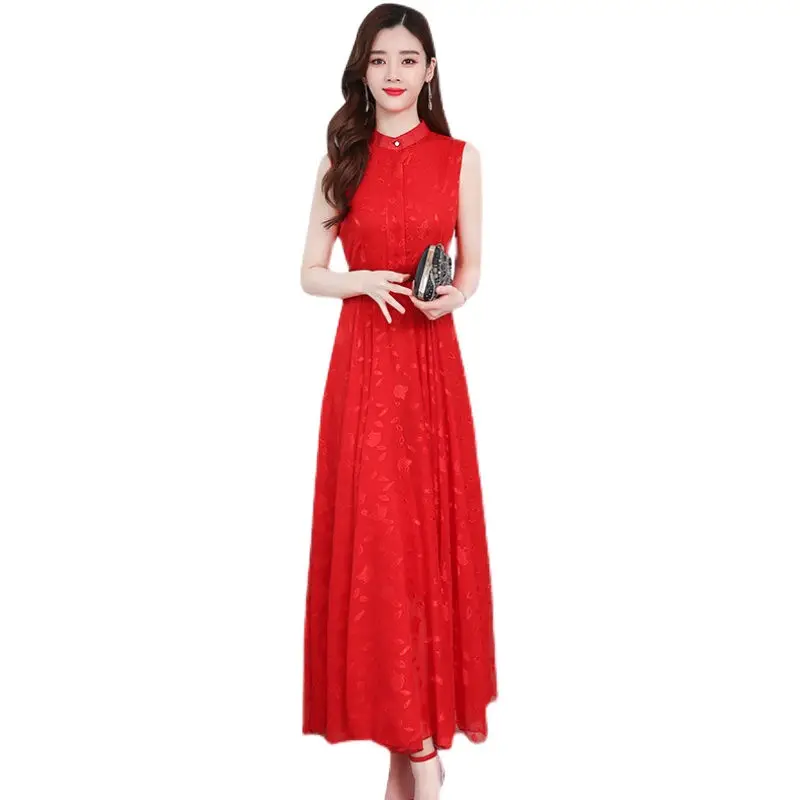 

Plus Size 2021 New Summer Women Dresses Casual Sleeveless Ladies Vintage Dress Fashion Slim Sexy Chiffon Long Beach Dress