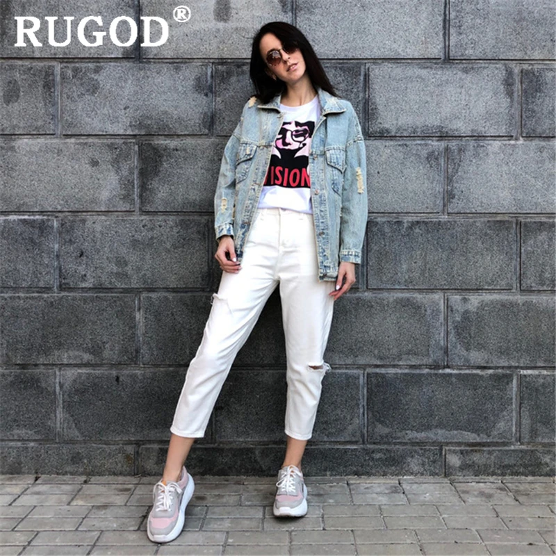 RUGOD 2021 Новое Осеннее поступление джинсовая куртка для женщин с мультяшным