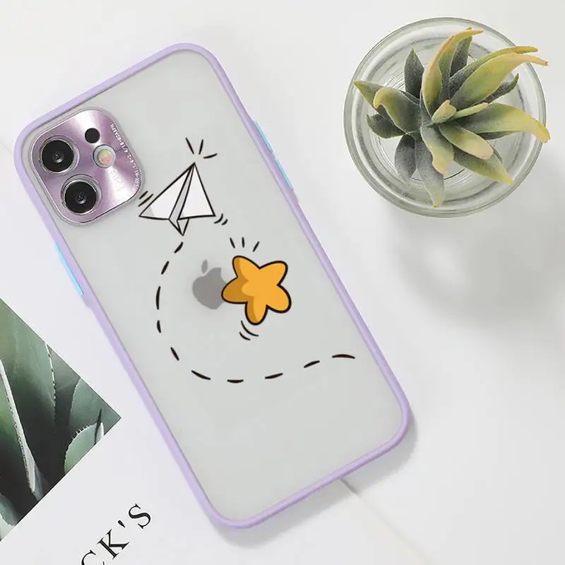 

Cute funny paper airplane Phone Case For iPhone 12 11 Mini Pro XR XS Max 7 8 Plus X Matte transparent Purple Back Cover