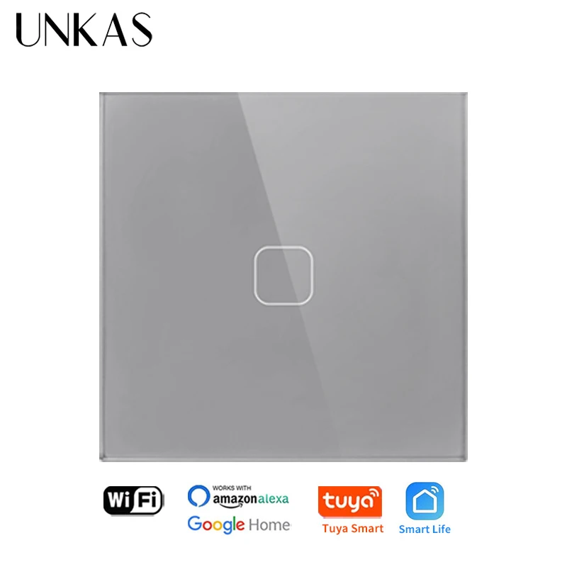 UNKAS Tuya Smart Life Стекло Панель EU/UK Стандартный сенсорный переключатель нулевой/один