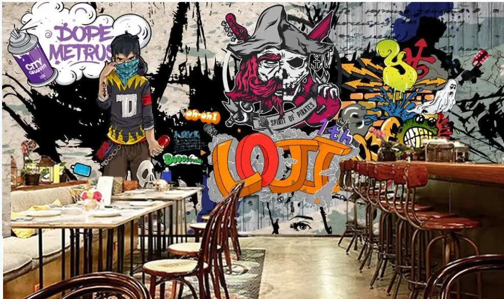 3d обои на заказ фотообои Ретро мультфильм Граффити пират столовый бар фон