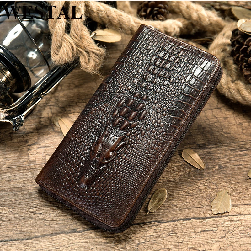 

WESTAL men's wallet/clutch male genuine leather purse for men vintage men's clutch bag crocodile pattern card holder money bag