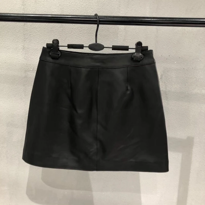 

Hot Well Women Skirt Natural 100% Sheepskin Leather 2019 Fashion Knee-Length Skirt Real Sheepskin Leather Short Skirt