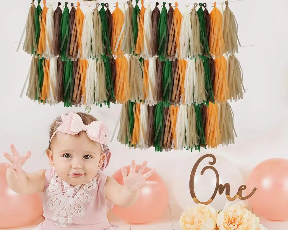 

Woodland Party Tassels Garland and Banner, Decor Greenery for Baby Shower Kids Birthday High Chair Banner Decorations