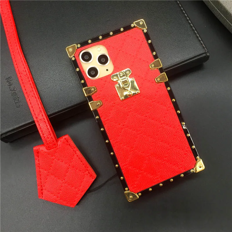 Red with Lanyard Роскошные овчины из искусственной кожи чехол для huawei P20 Lite P30 Коврики 20 Lite 30 Nova 3i 4 5 Honor 10 20 8X Y6 Y7 Y9 квадратный плед покрытие стола - Цвет: Red with Lanyard